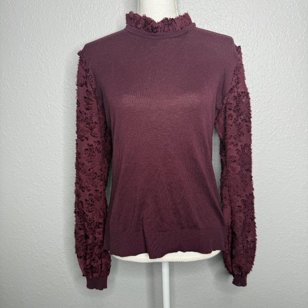 Pre-Owned‎ Burgundy plum 14th & Union pullover sweater sleeve design Large -cp